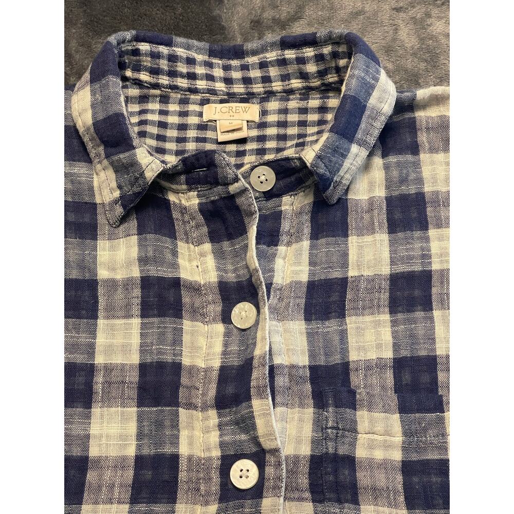 J.Crew Gingham Plaid Shift Shirt Dress Blue White Short Sleeve Mini Size Medium - Picture 2 of 8